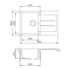 EVIDO Cubo 45S gránit mosogató, 780 x 500 mm,  antracit