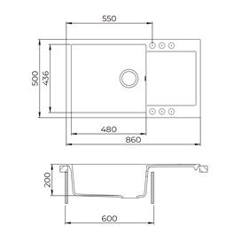 EVIDO Cubo XL 6S compact gránit mosogató, 860 x 500 mm, antracit