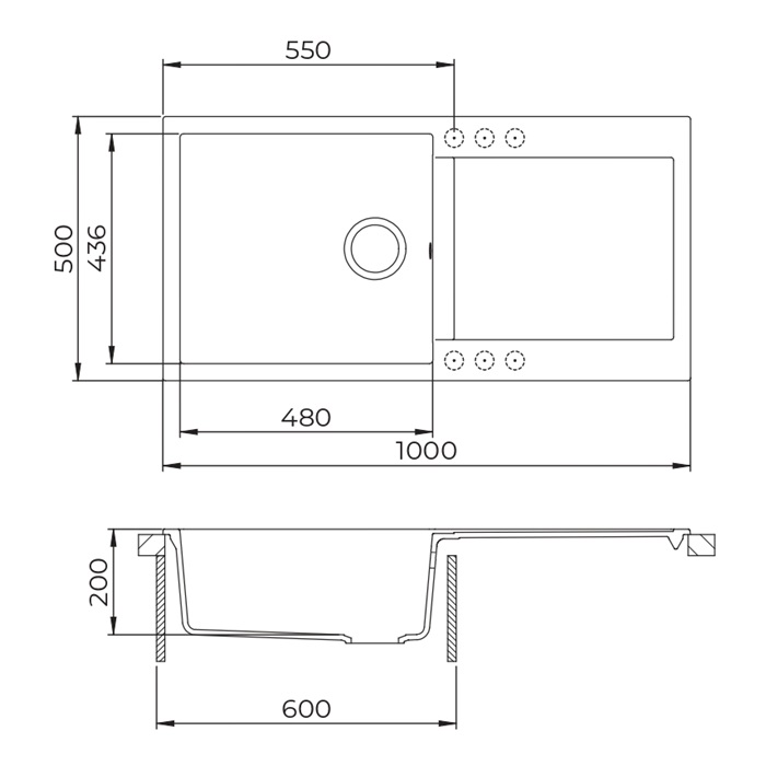 EVIDO Cubo XL 6S gránit mosogató, 1000 x 500 mm, antracit