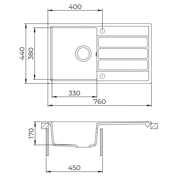 EVIDO Easy 45S gránit mosogató, 760 x 440 mm, bézs