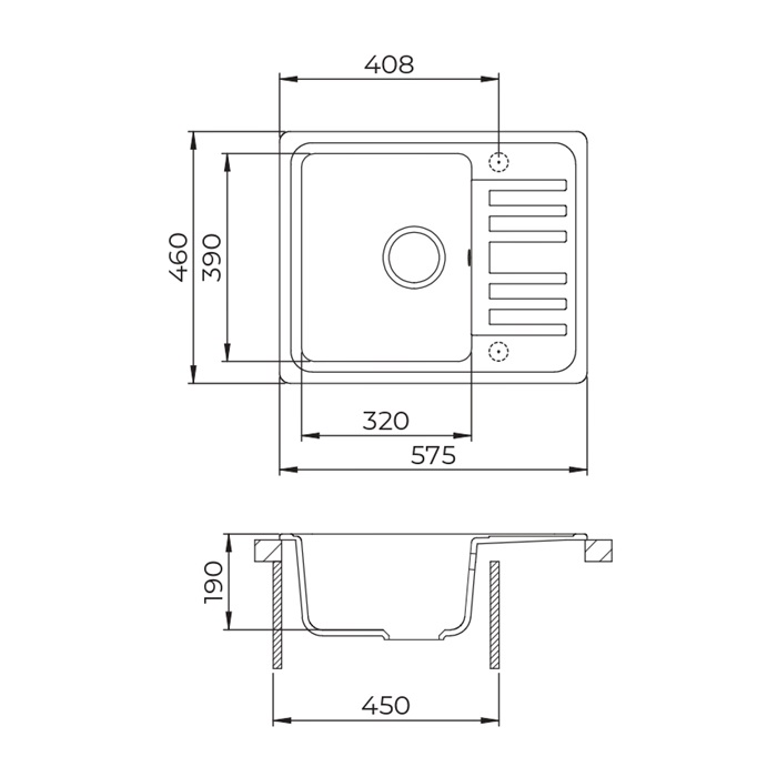 EVIDO Home 45S compact gránit mosogató 575x460 mm platina
