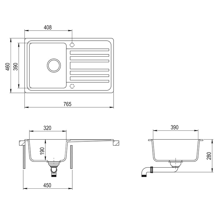 EVIDO Home 45S gránit mosogató, 765 x 460mm, bézs