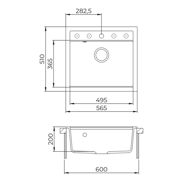EVIDO Quadro 6 gránit mosogató, 562 x 510 mm, antracit