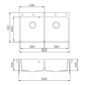 EVIDO Quadro 9 gránit mosogató, 860 x 510 mm, bézs