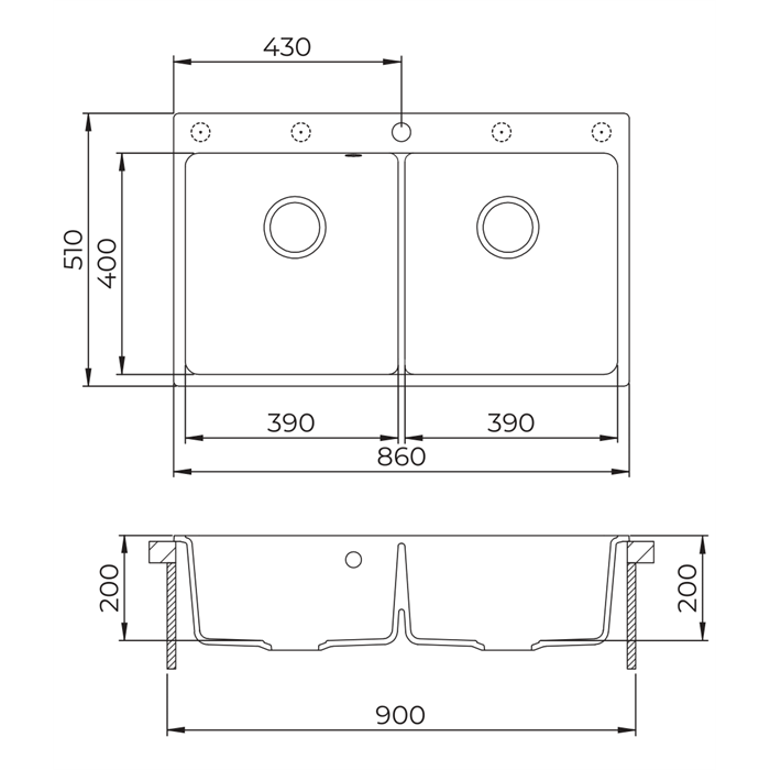 EVIDO Quadro 9 gránit mosogató, 860 x 510 mm, bézs