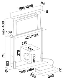 Falmec DOWN DRAFT 120 cm pultba építhető páraelszívó, inox (motor nélkül)