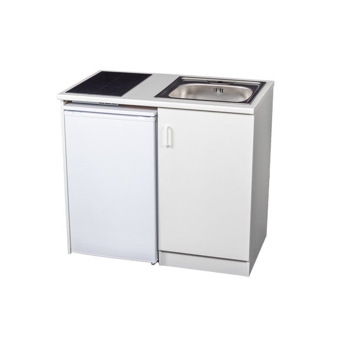 EVIDO WEEKEND minikonyha bal oldali hűtővel, indukciós főzőlappal, egymedencés rozsdamentes mosogatóval