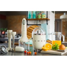 SMEG BOTMIXER SZETT, retro, bézs, tartalma: botmixer, keverőedény, pürésítő feltét, habverő, aprító