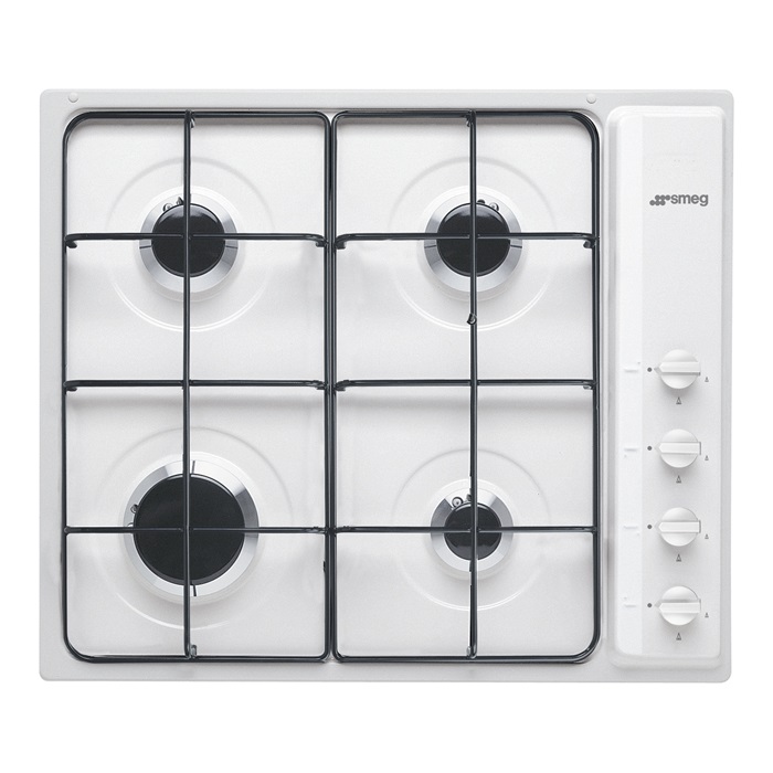 SMEG GÁZ FŐZŐLAP, Contemporary design, 60 cm, 4 gázégő, zománcozott edénytartó, fehér, fehér vezérlőgombok