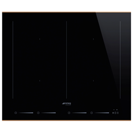 SMEG INDUKCIÓS FŐZŐLAP, Dolce Stil Novo design, 60 cm, 4 főzőzóna, 2 MultiZone híd zóna, fekete üveg, réz dísz