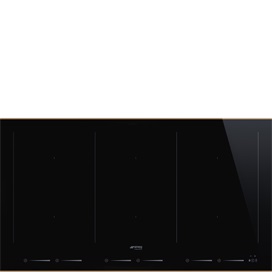 SMEG INDUKCIÓS FŐZŐLAP, Dolce Stil Novo design, 90 cm, 6 főzőzóna, 3 MultiZone híd zóna, fekete üveg, réz dísz