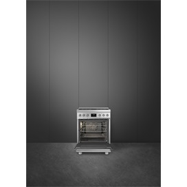 SMEG PIROLITIKUS SZABADONÁLLÓ TŰZHELY, Classica design, 60 cm, 1 sütőtér, indukciós főzőlap, inox