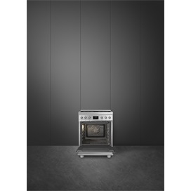 SMEG PIROLITIKUS SZABADONÁLLÓ TŰZHELY, Classica design, 60 cm, 1 sütőtér, indukciós főzőlap, inox