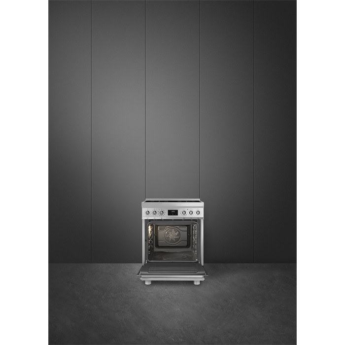 SMEG PIROLITIKUS SZABADONÁLLÓ TŰZHELY, Classica design, 60 cm, 1 sütőtér, indukciós főzőlap, inox