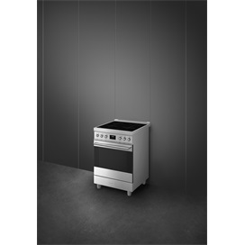 SMEG PIROLITIKUS SZABADONÁLLÓ TŰZHELY, Classica design, 60 cm, 1 sütőtér, indukciós főzőlap, inox