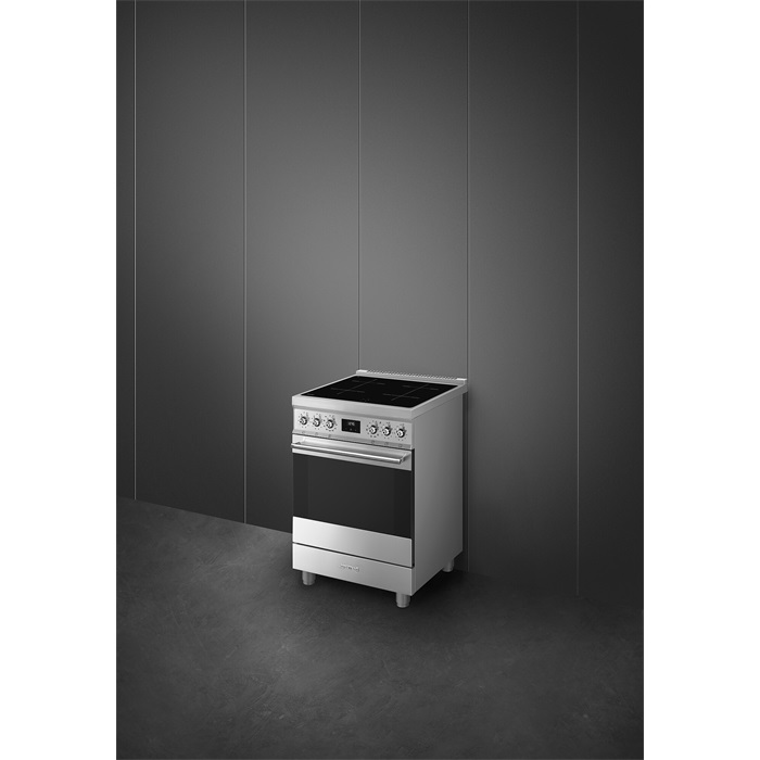 SMEG PIROLITIKUS SZABADONÁLLÓ TŰZHELY, Classica design, 60 cm, 1 sütőtér, indukciós főzőlap, inox