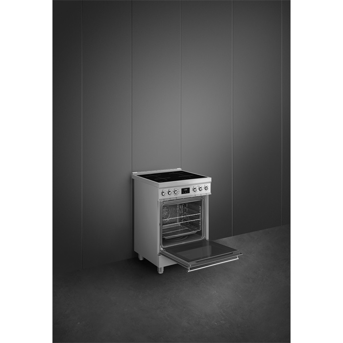 SMEG PIROLITIKUS SZABADONÁLLÓ TŰZHELY, Classica design, 60 cm, 1 sütőtér, indukciós főzőlap, inox
