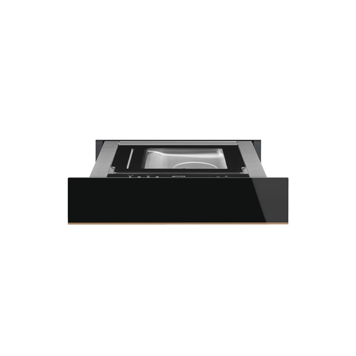 SMEG SOUS VIDE FIÓK, Dolce Stil Novo design, vákuum fiók, 15 cm, fekete üveg, réz dísz