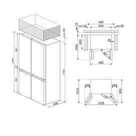 SMEG SZABADONÁLLÓ HŰTŐ ÉS FAGYASZTÓ, 84x179 cm, E energiaosztály, francia ajtó, inox