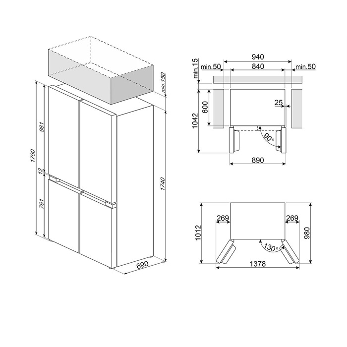 SMEG SZABADONÁLLÓ HŰTŐ ÉS FAGYASZTÓ, 84x179 cm, E energiaosztály, francia ajtó, inox