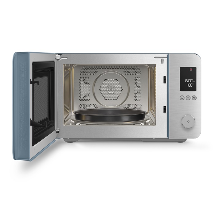 SMEG ASZTALI MIKROHULLÁMÚ SÜTŐ GRILL, LÉGKEVERÉS ÉS AIRFRY funkcióval, Collezione design, 27 liter, matt viharkék