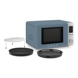 SMEG ASZTALI MIKROHULLÁMÚ SÜTŐ GRILL, LÉGKEVERÉS ÉS AIRFRY funkcióval, Collezione design, 27 liter, matt viharkék