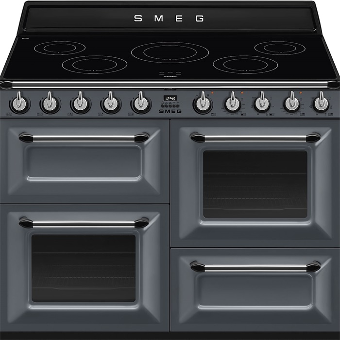 SMEG SZABADONÁLLÓ TŰZHELY, Victoria design, 110 cm, 3 sütőtér, indukciós főzőlap, palaszürke