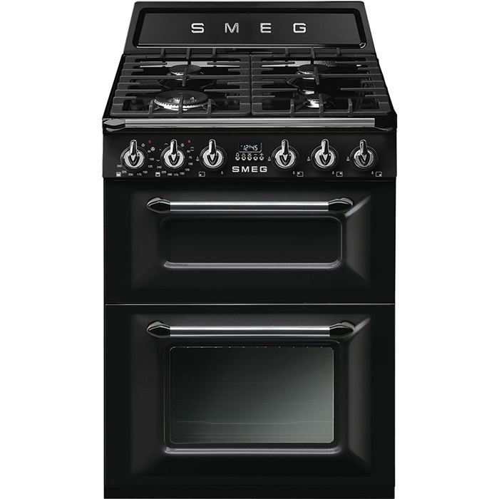 SMEG SZABADONÁLLÓ TŰZHELY,Victoria,60cm,4+2 funkció,65+35 l ,főzőlap: 4 gázégő,öntöttvas edénytartó,fekete