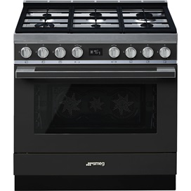 SMEG SZABADONÁLLÓ TŰZHELY, Portofino design, 90 cm, 1 sütőtér, gáz főzőlap, antracit
