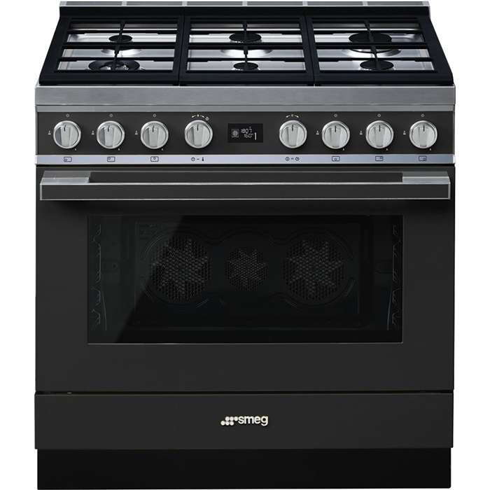 SMEG SZABADONÁLLÓ TŰZHELY, Portofino design, 90 cm, 1 sütőtér, gáz főzőlap, antracit