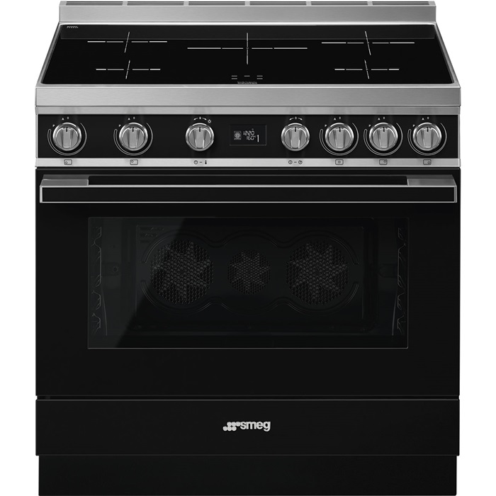 SMEG SZABADONÁLLÓ TŰZHELY, Portofino design, 90 cm, 1 sütőtér, indukciós főzőlap, fekete